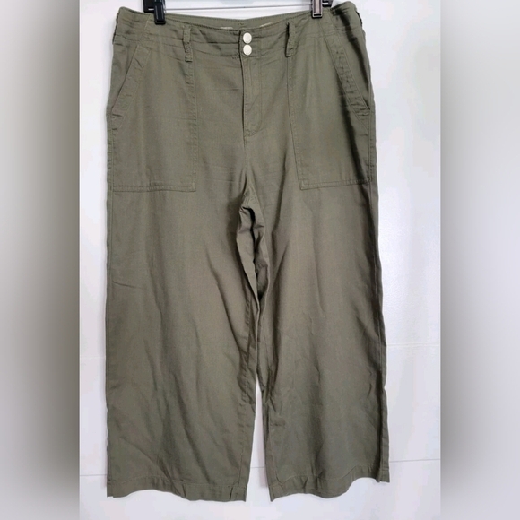 Seven7 Wide-Leg Cropped Pants Fatique Green Size 12 - Picture 1 of 11